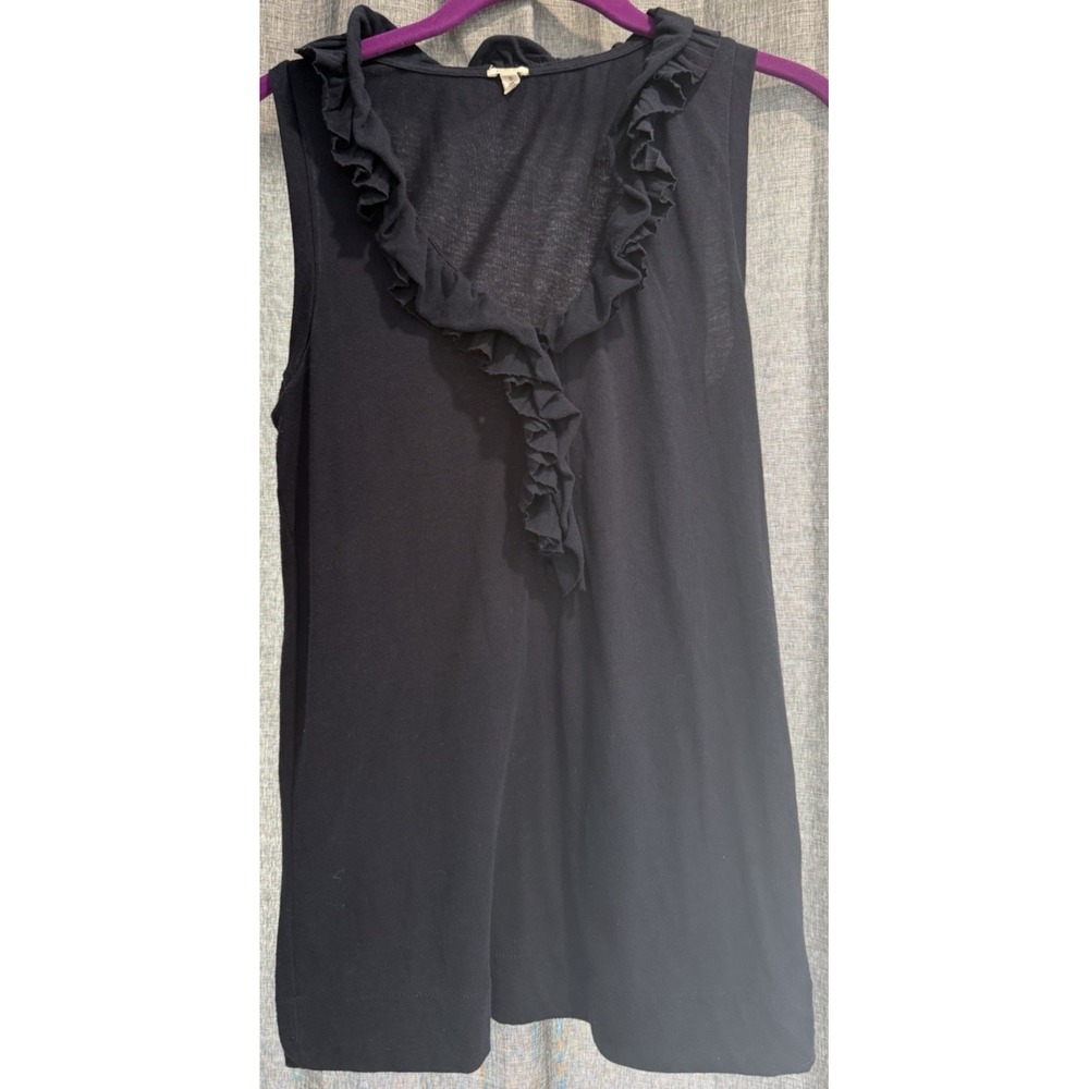 J. CREW Womens Small Navy Blue Sleeveless Ruffle Button Tank Top Cotton Blend